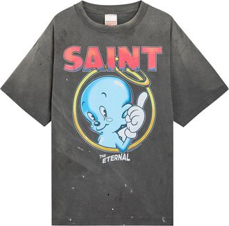 Saint Mxxxxxx Saint Mxxxxxx Eternal Printed Distressed Cotton T-shirt - Black - Xxl