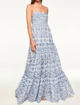 Misa Mariana Maxi Dress In Blue Embroidered Eyelet