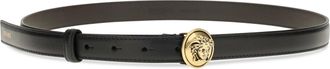 Versace Womens Leather Belt With Medusa Buckle Black-Gold Calf Black/gold