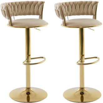 Vente-Unique Sgabello da bar in velluto e Metallo Dorato Altezza regolabile Beige - Lotto di 2 - LOMYA