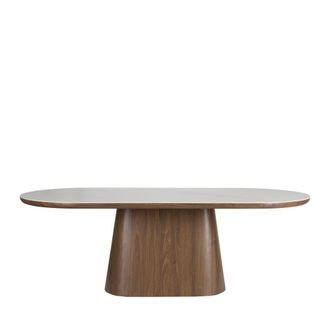 DRAWER Mesa de comedor ovalada 8 personas de piedra y madera - Madera oscura