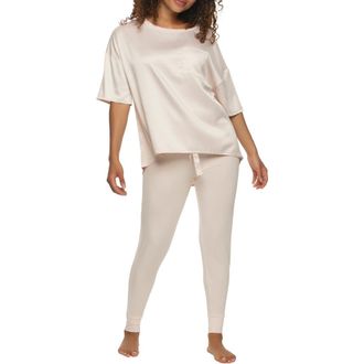 Felina Elysees Satin & Jersey Pajamas in Champagne at Nordstrom Rack, Size Large