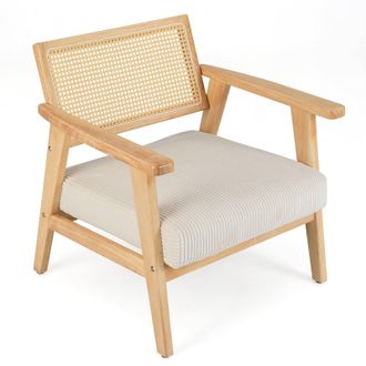 Costway Costway Corduroy Accent Chair Indoor Leisure Chair w/ Upholstered Seat in Natural