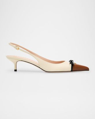 Valentino Garavani VLOGO Pointed Slingback Leather Kitten Pumps