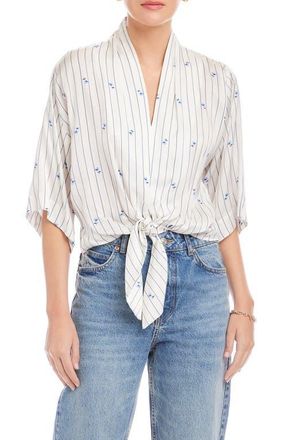 Fifteen Twenty Bernice Floral Stripe Tie-Front Top in Cream/Blue at Nordstrom, Size X-Small