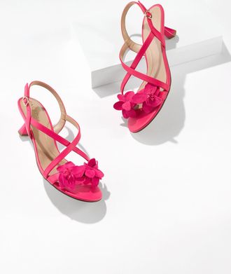 Talbots Dottie Flower Nappa Suede Kitten Heel Sandals - Bright Rose - 10 1/2 M Talbots