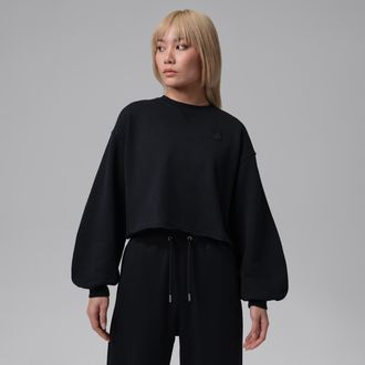 Nike Jordan Womens Jordan Flight Fleece Mod-Crop Crew-Neck Sweatshirt in Black | IF1006-010