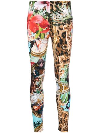 Philipp Plein baroque-floral print leggings - women - Fabric - M - Blue