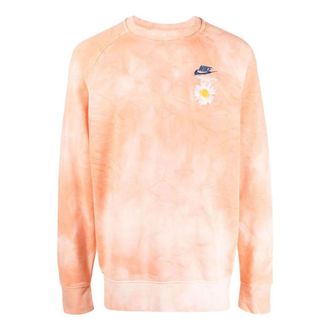 Nike Mens Nike Chest Brand Logo Embroidered Tie Dye Round Neck Long Sleeves Orange DM5010-693