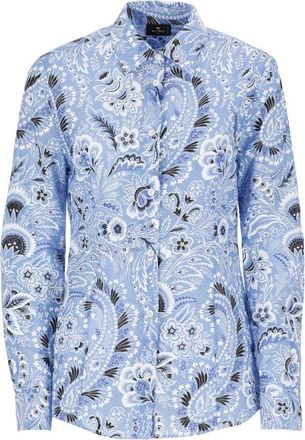 Etro Slim overhemd met print - Dames - Overhemden - Blauw - XS - Katoen - Overhemden