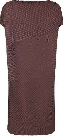 Issey Miyake Kleedjes, Dames, Bruin, M, Polyester, Plaster Pleats Solid Dress
