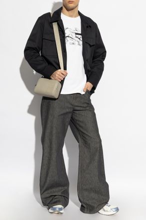 Courr&egrave;ges Shirt With Embroidered Logo, Mens, Navy Blue