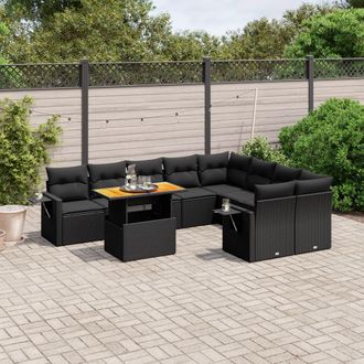 vidaXL Vidaxl - Set De Sof&aacute;s De Jard&iacute;n 10 Pzas Cojines Rat&aacute;n Sint&eacute;tico Negro