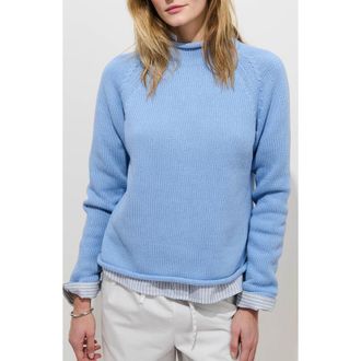 Alex Mill Eastport Roll Trim Long Sleeve Sweater in Bel Air Blue at Nordstrom, Size X-Small