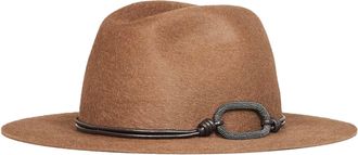 Brunello Cucinelli Womens Felt Fedora Hat With Leather Band Brown