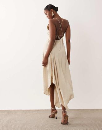 Asos Vestito lungo color pietra asimmetrico aperto dietro con scollo ad anello profondo-Multi