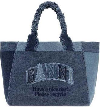 Ganni Denim Medium Trapeze Shopping Bag