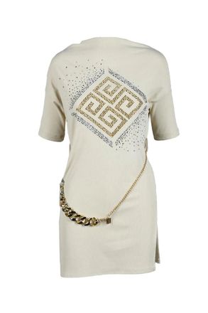 Gil Santucci Beige Geometric Viscose-Blend Day Dress