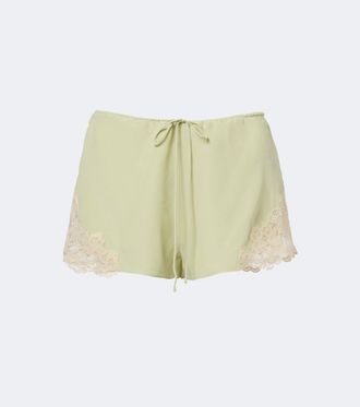 De La Vali Elia lace-trimmed cr&ecirc;pe de chine shorts