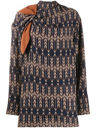Stella McCartney Zadie knotted high neck blouse - women - Silk - 36 - Blue