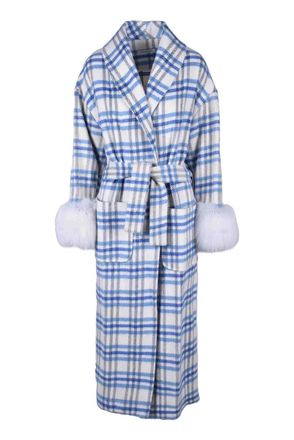 Yes London Cotton Blend Coat - White/Blue
