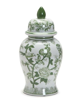Tozai Home 18 Green And White Covered Temple Jar