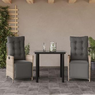 vidaXL Set Comedor De Jard&iacute;n 3 Pzas Cojines Rat&aacute;n Sint&eacute;tico Gris Claro Vidaxl