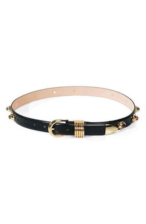 D&eacute;hanche Hollyhock Stud Leather Belt in Black/Tigers Eye & Gold at Nordstrom, Size X-Small