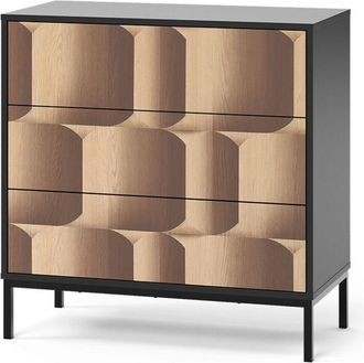 Vicco Cassettiera Eliza, Nero/quercia, 80 x 81.2 cm con 3 cassetti, Vicco