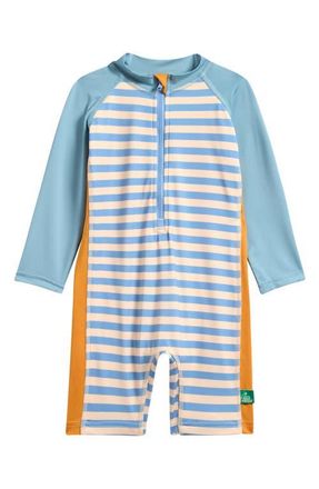 Little Green Radicals Kids Stripe Colorblock Long Sleeve One-Piece Rashguard Swimsuit in Blue at Nordstrom, Size 12-24M