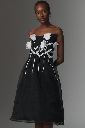 Maeve 3D Floral Strapless Midi Dress