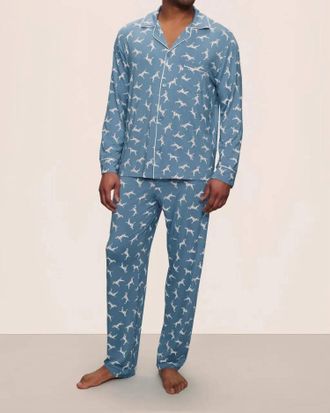 Eberjey Mens William Dalmatian Two Piece Pj Set In Dalmation Blue