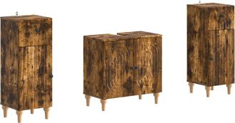 vidaXL Juego De Gabinete De Ba&ntilde;o De 2 Piezas Alkmaar Roble Ahumado Vidaxl