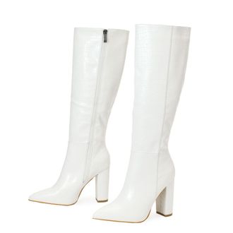 Generic Womens High Heel Boots, Comfortable Wide Heel Boot with Side Zipper - Elegant Warm Knee-High Ankle Boot for Parties and Evenings for Autumn/Winter-Whi