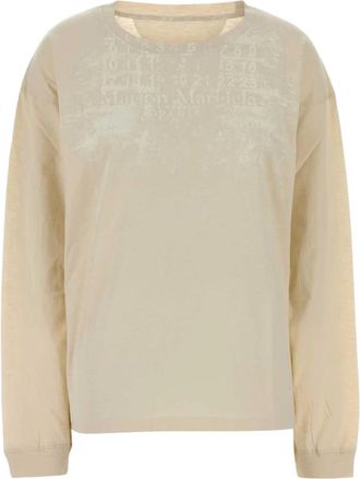Maison Margiela Katoenen T-shirt - Dames - Longsleeves - Beige - S - Katoen - Tops