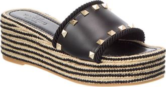 Valentino Rockstud 60 Leather Wedge Sandal