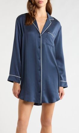 Lunya Washable Silk Sleepshirt in Deep Blue/tranquil White at Nordstrom, Size X-Small