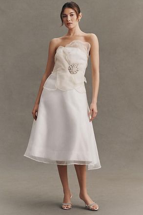 BHLDN Organza 3D Floral Appliqu&eacute; Strapless Midi Dress