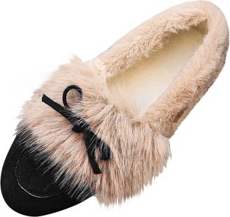 Generic Slip On Loafers for Women Size 3.5 Suede Winter Snow Boots Fur Lined Thickened Warm Ankle Booties Lightweight Comfortable Casual Loafers Outdoor Anti-