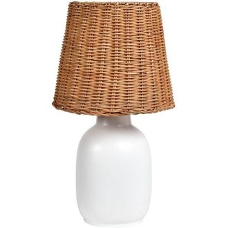 Beliani Lampada da tavolo in ceramica Paralume in rattan Lampada da comodino per salotto Bianco Bartang