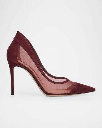 Gianvito Rossi 95mm Mesh and Suede Pointed-Toe Pumps