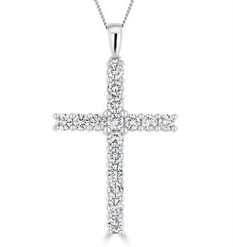 The Diamond Store 2ct Lab Diamond Cross Claw Set Necklace Pendant H/Si in 9K White Gold