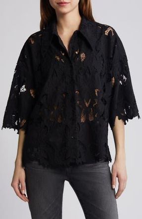 AllSaints Charli Embroidered Button-Up Shirt in Black at Nordstrom Rack, Size 10 Us / 14 Uk