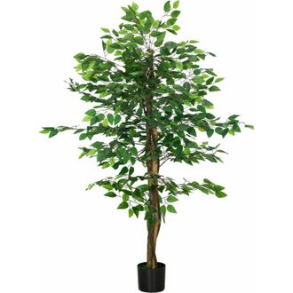 HOMCOM Ficus Artificial Con Troncos Naturales 180 Cm Planta Artificial Con Maceta Y 1260 Hojas &Aacute;rbol Artificial Decoraci&oacute;n Para Hogar Sal&oacute;n Oficina - Homcom