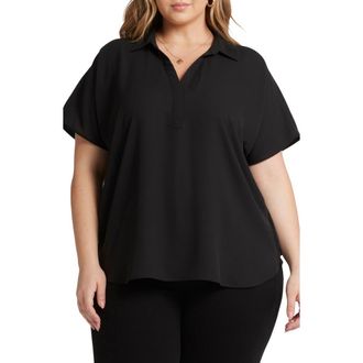 NYDJ Becky Georgette Popover Top in Black at Nordstrom, Size 0X
