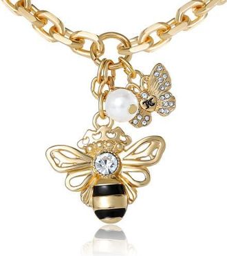Juicy Couture Charm Cluster Bee Necklace, Gold-Tone with Crystal Butterfly & Pearl Accents in Gold Tone at Nordstrom, Size 18