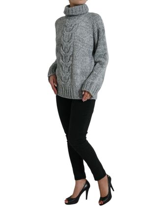 Dolce & Gabbana Womens Cable-Knit Cashmere Sweater Gray Acetate Nylon