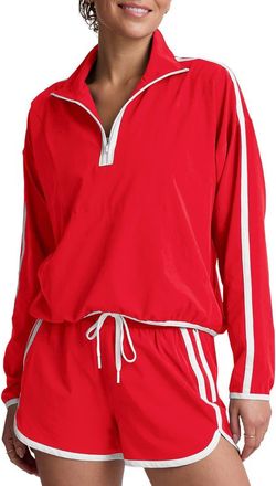Beyond Yoga Course Contrast Half-Zip Pullover in Chili Red/true White at Nordstrom, Size X-Large