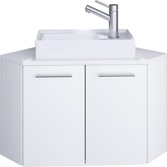 ebuy24 Set 2 pezzi vcm Posto lavanderia per gli ospiti wc Bagno per gli ospiti wc lavabo Armadio dangolo per mobili da bagno Set da bagno - Vilosa (Bianco)