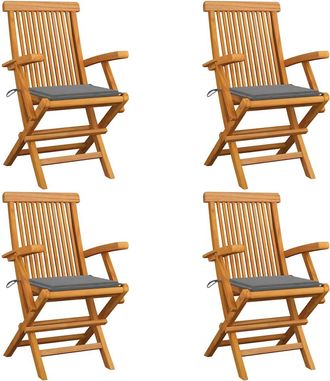 vidaXL Sillas De Jard&iacute;n 4 Uds Madera Maciza De Teca Con Cojines Grises Vidaxl
